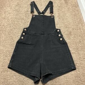 Afends. Black Wash Denim Romper Shortalls US Size 4 100% Cotton